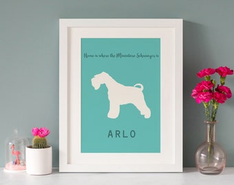 Personalised Miniature Schnauzer Dog Print, 20 Colours options, 10"x8", Birthday, New Home, Christmas, Fab, Picture Gift