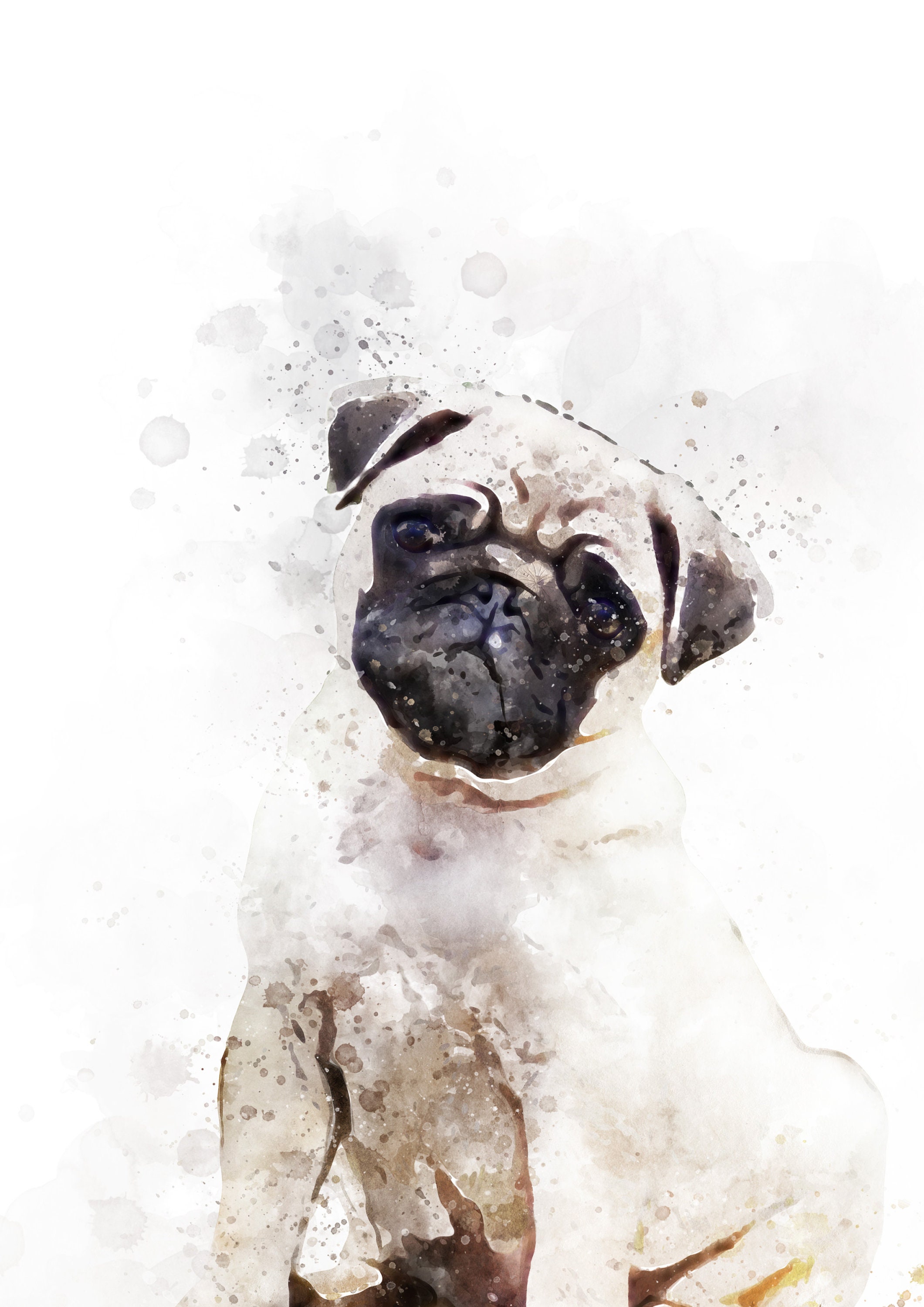 Pug Dog Wall Art Watercolour Print Illustration A4 Etsy