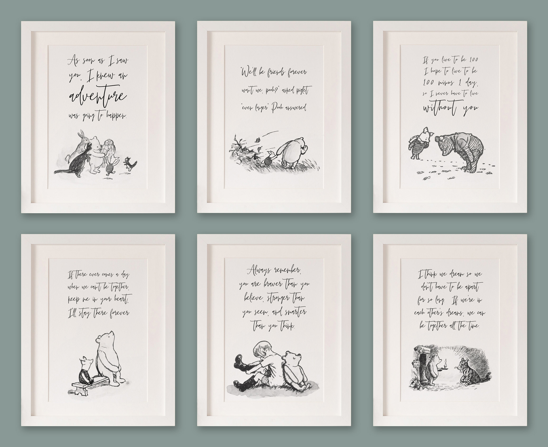 Set Of 6 Classic Winnie The Pooh Quote Prints Black And | Etsy Singapore