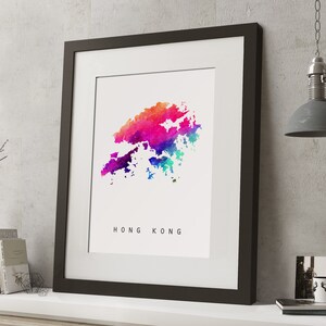 Acuarela HONG KONG Rainbow Map Print, *UNFRAMED*, A4 Modern Wall Art