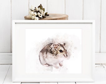 Russian Dwarf Hamster Wall Art, Watercolour Print, Illustration, A4, *UNFRAMED* Modern Art