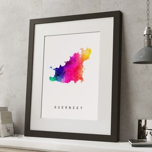 Acuarela GUERNSEY Rainbow Map Print, *UNFRAMED*, A4 Modern Wall Art