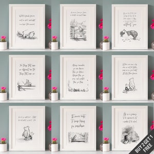 Winnie the Pooh quote prints, 3FOR2 or 5FOR3, A4, Black and White, Pooh bear wall art, Bedroom, Nursery, Baby Shower