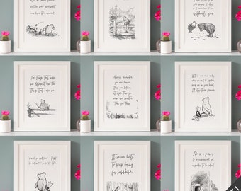 Winnie the Pooh quote prints, 3FOR2 or 5FOR3, A4, Black and White, Pooh bear wall art, Bedroom, Nursery, Baby Shower