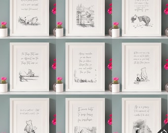 Winnie the Pooh quote prints, 3FOR2 or 5FOR3, A4, Black and White, Pooh bear wall art, Bedroom, Nursery, Baby Shower