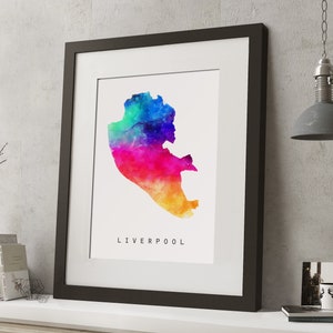 Acuarela LIVERPOOL Rainbow Map Print, *UNFRAMED*, A4 Modern Wall Art