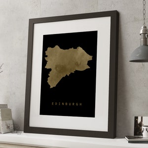Aquarelle EDINBURGH, SCOTLAND Black and Gold Map Print, 'UNFRAMED', A4 Modern Wall Art