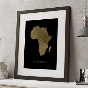 Acuarela AFRICA negro y oro mapa impresión, *UNFRAMED *, A4 arte moderno de la pared