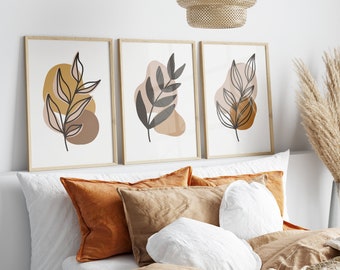 Juego de 3 estampados minimalistas de estilo boho, dormitorio, sala de estar, marrón, sin marco