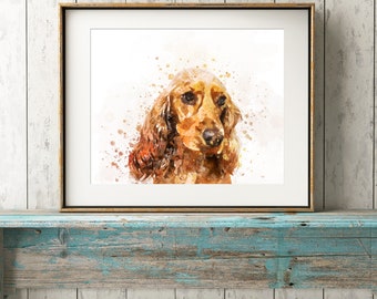 Cocker Spaniel Dog Wall Art, Watercolour Print, Illustration, A4, *UNFRAMED* Modern Art