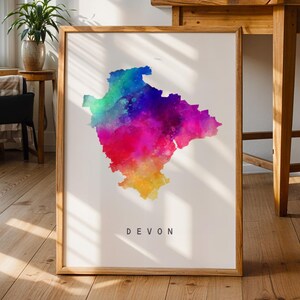 Impression de carte DEVON arc-en-ciel, * SANS CADRE *, Art mural de voyage moderne A4