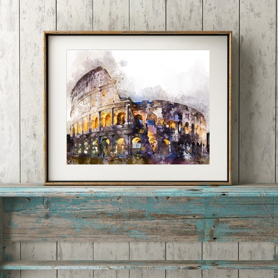 Rome Wall Art, The Colosseum, Watercolour Print, Illustration, A4, *UNFRAMED* Modern Art