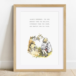 Puede incluir: Una ilustraci&oacute;n de Winnie de Pooh con una cita que dice "Recuerda siempre que eres m&aacute;s valiente de lo que crees. M&aacute;s fuerte de lo que pareces. Y m&aacute;s inteligente de lo que piensas."