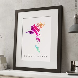Acuarela ISLAS FAROE Arco Iris Mapa Impresión, *UNFRAMED*, A4 Arte moderno de la pared