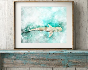 Shark Wall Art, Watercolour Print, Illustration, A4, *UNFRAMED* Modern Art