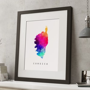 Impresión de mapa de arco iris CORSICA de acuarela, *UNFRAMED*, A4 Modern Wall Art