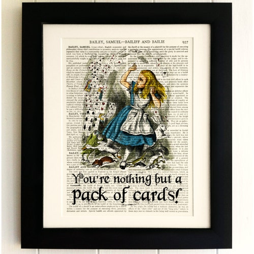 ART PRINT ON ANTIQUE BOOK PAGE Vintage Alice in Wonderland Dictionary quote gift 