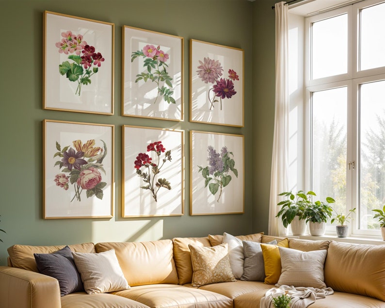 Set of 6 Vintage Botanical Flower Prints, A4, Bedroom, Living Room ...