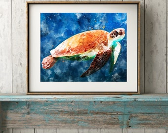 Sea Turtle Wall Art, Watercolour Print, Illustration, A4, *UNFRAMED* Modern Art