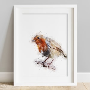 Garten Vogel Wandbild, Rotkehlchen, Aquarell Druck, Illustration, A4, *UNGERAHMT* moderne Kunst