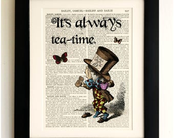 ART PRINT on old antique book page - *UNFRAMED* Alice in Wonderland Quote, Vintage Upcycled Wall Art Print Encyclopaedia Dictionary Page