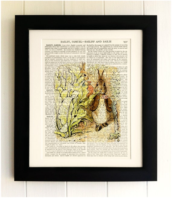 ART PRINT on Old Antique Book Page - Beatrix Potter, Peter Rabbit