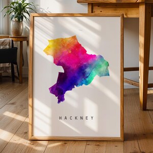 HACKNEY, LONDON Rainbow Map Print, *UNFRAMED*, A4 Modern Travel Wall Art