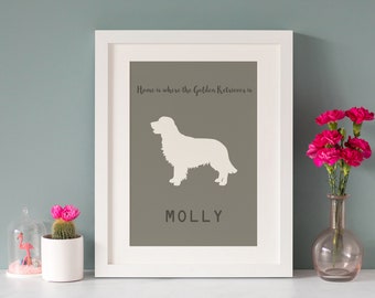 Personalised Golden Retriever Dog Print, 20 Colours options, 10"x8", Birthday, New Home, Christmas, Fab, Picture Gift