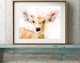 Deer Wall Art, Watercolour Print, Illustration, A4, *UNFRAMED* Modern Art