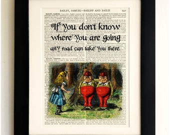 ART PRINT on old antique book page - *UNFRAMED* Alice in Wonderland Quote, Vintage Upcycled Wall Art Print Encyclopaedia Dictionary Page