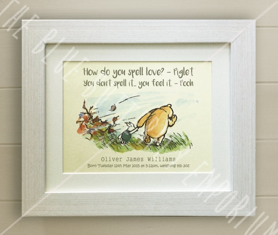 PERSONALISED Winnie the Pooh Quote Print, New Baby, Birth
