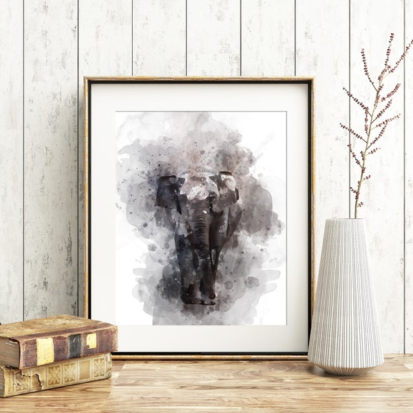 Elephant Wall Art, Watercolour Print, Illustration, A4, *UNFRAMED* Modern Art