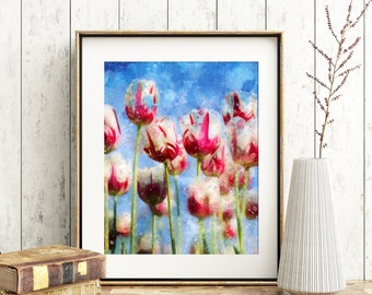 Tulips Wall Art, Watercolour Print, Illustration, A4, *UNFRAMED* Modern Art