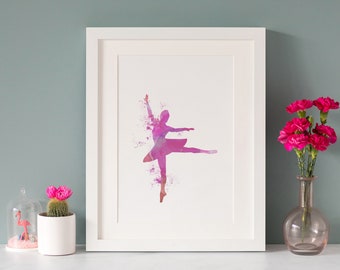 Watercolour Style Ballet Print, 10"x8", Pink, *UNFRAMED* Modern Art