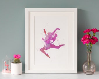 Watercolour Style Ballet Print, 10"x8", Pink, *UNFRAMED* Modern Art