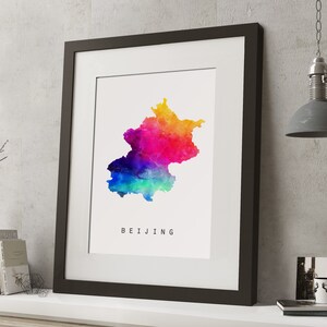 Acuarela BEIJING, CHINA Arco iris mapa impresión, *UNFRAMED *, A4 arte moderno de la pared