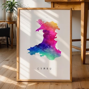 CYMRU, WALES, Welsh Rainbow Map Print, *UNFRAMED*, A4 Modern Travel Art Print