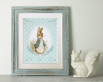 Peter Rabbit Print, New Baby/Birth Nursery Picture Gift, *UNFRAMED* Choice of 4 colours, Lovely Birth or Christening Gift