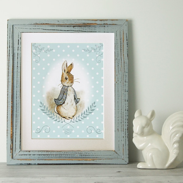 Peter Rabbit Print, New Baby/Birth Nursery Picture Gift, *UNFRAMED* Choice of 4 colours, Lovely Birth or Christening Gift