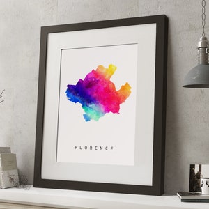 Acuarela FLORENCIA, ITALIA Rainbow Map Print, *UNFRAMED*, A4 Modern Wall Art