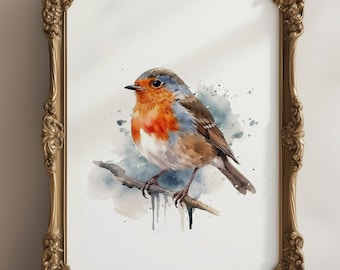 Watercolour Robin Print, Garden Birds, Bedroom, Living Room, Unframed Print
