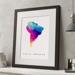 Acuarela SOUTH AMERICA Rainbow Map Print, *UNFRAMED*, A4 Modern Wall Art