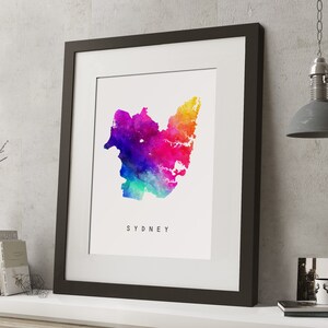 Acuarela SYDNEY, AUSTRALIA Rainbow Map Print, *UNFRAMED*, A4 Modern Wall Art