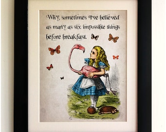 Alice in Wonderland Vintage Style Quote Print, *UNFRAMED* Shabby Chic, Wall Art Print, Fab Picture Gift