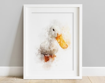 Duck Wall Art, Watercolour Print, Illustration, A4, *UNFRAMED* Modern Art