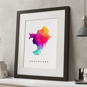 Acuarela BARCELONA, SPAIN Rainbow Map Print, *UNFRAMED*, A4 Modern Wall Art