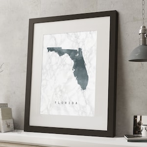 Aquarel FLORIDA Marmeren Kaart Print, *UNFRAMED*, A4 Modern Wall Art