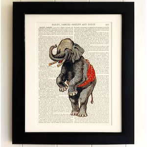Kunstdruck auf alt antik-Buch-Seite - Zirkus Elefant, Vintage-Upcycling-Wand-Kunst-Druck, Enzyklopädie Wörterbuchseite, Fab-Geschenk!