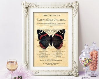 Vintage Style Butterfly Print, Book Page, A4, Fabulous vintage wall art