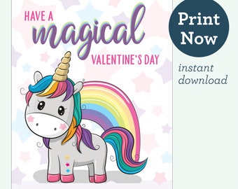 Kids Rainbow Valentines Cards | Rainbow Class Valentines | Unicorn Rainbow Valentines | Kindergarten | Elementary | Printable Valentines